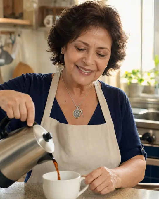 Devota usando o Colar de São Miguel no dia a dia